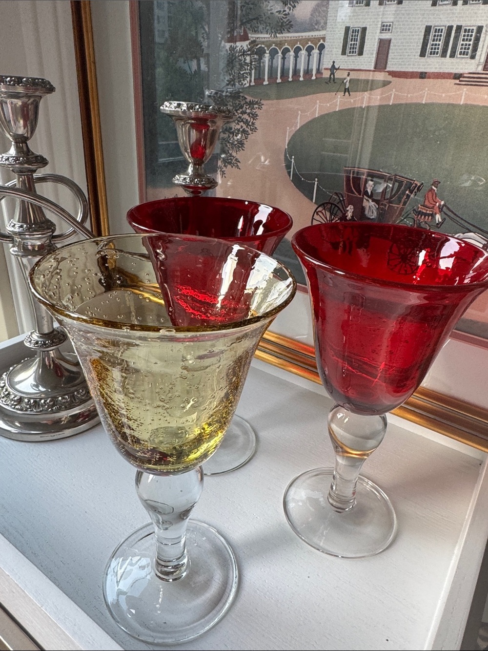 Artland IRIS Ruby and Citrine bubble Glass Goblet Set - Elegant Drinkware
